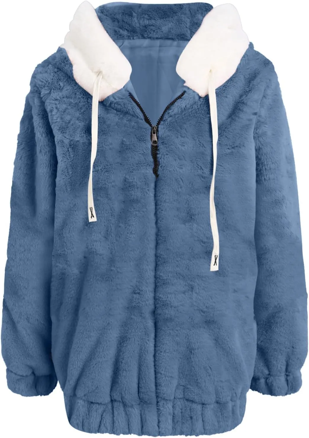 2024 Coats for Women Fuzzy Zip Up Hoodies Color Block Sweaters Coat Soft Sherpa Jackets Casual Warm Outwear with Pocket