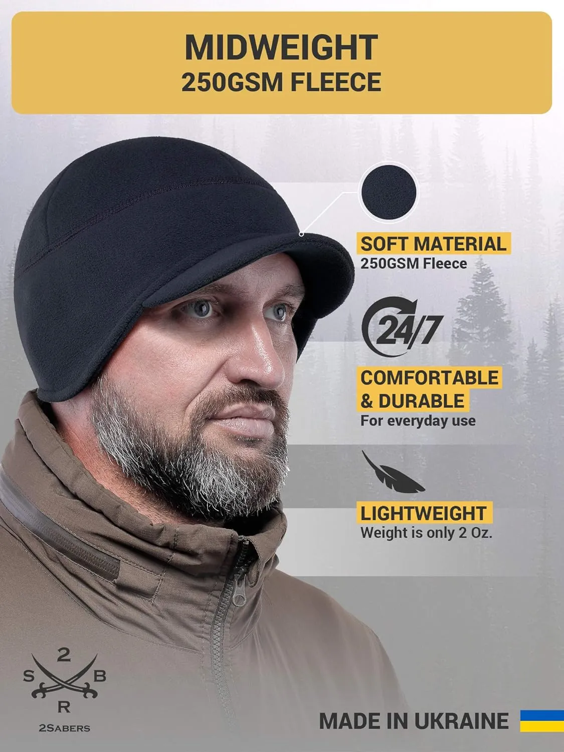2SBR 2SABERS Fleece Winter Beanie with Visor - Men Women - Earflap Brim Skull Watch Cap Hat