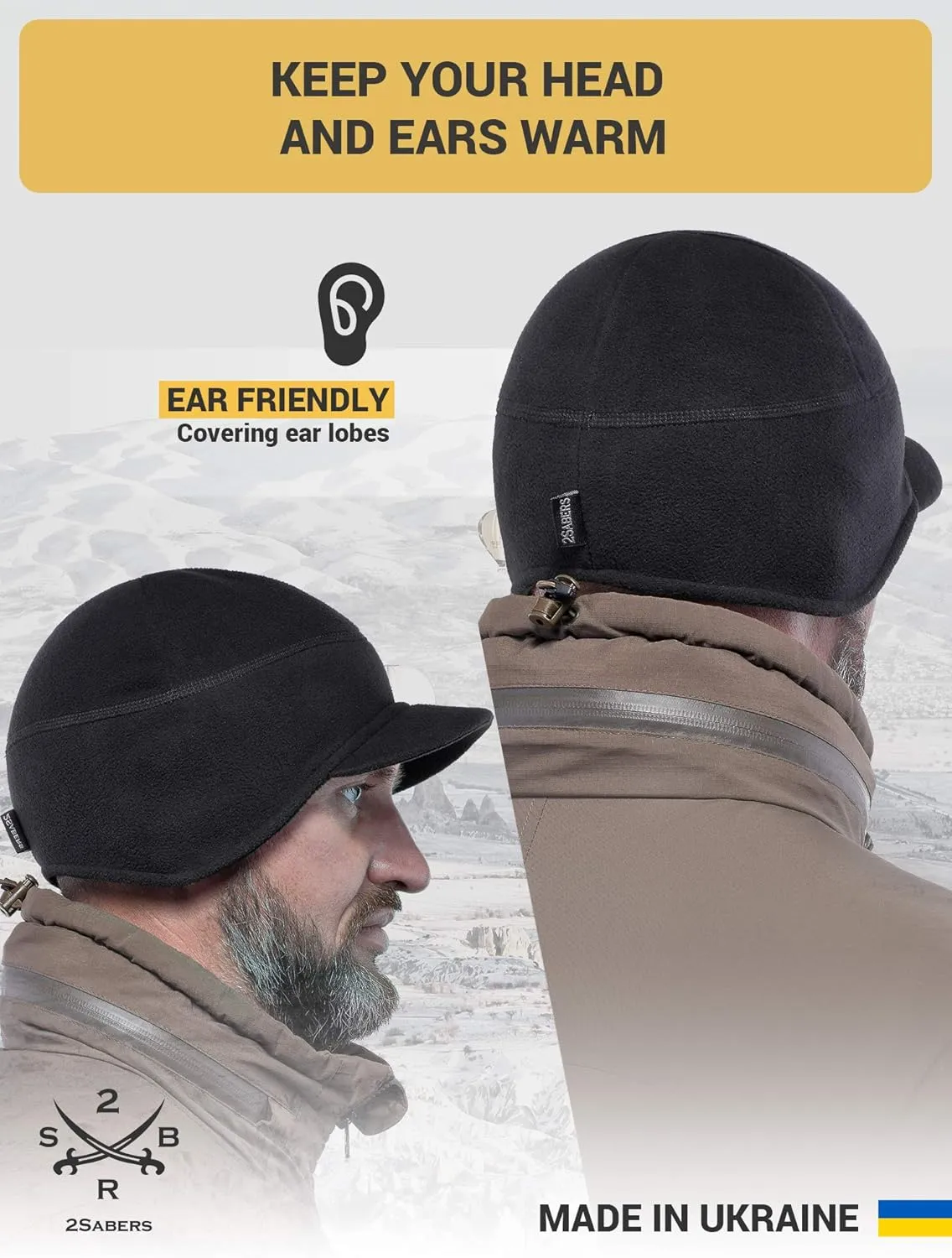 2SBR 2SABERS Fleece Winter Beanie with Visor - Men Women - Earflap Brim Skull Watch Cap Hat