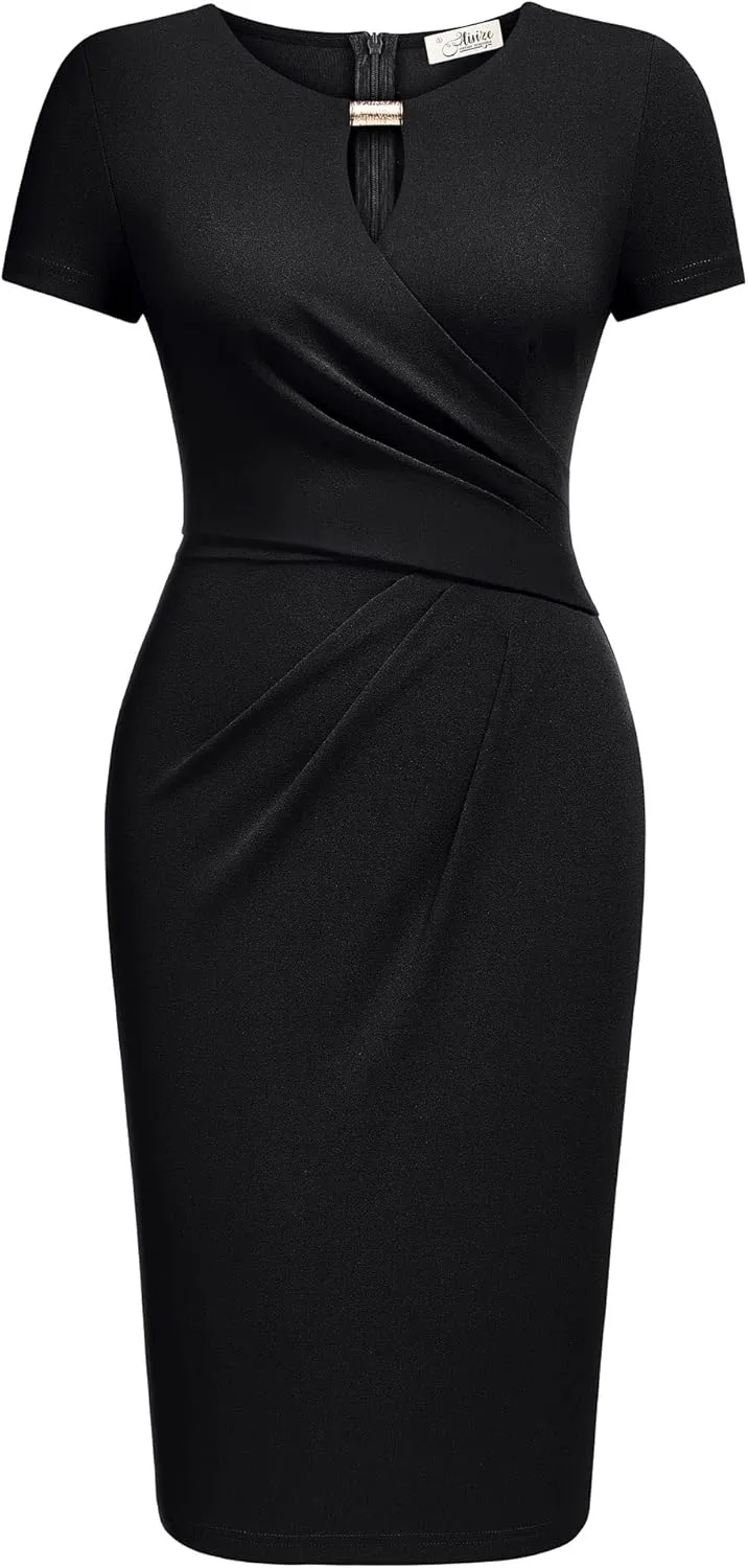 AISIZE Women's Classic Keyhole Neck Wrap Cocktail Party Sheath Dress