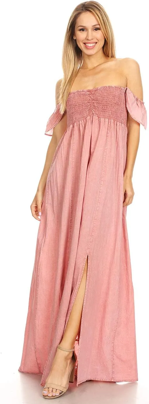 Anna-Kaci Women Smocked Loose Maxi Dress with Cap Sleeves Flowy Long Beach Vacation