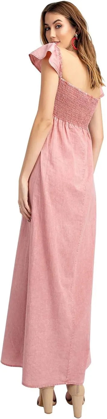 Anna-Kaci Women Smocked Loose Maxi Dress with Cap Sleeves Flowy Long Beach Vacation