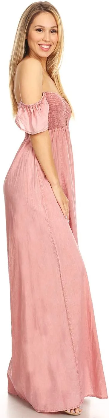 Anna-Kaci Women Smocked Loose Maxi Dress with Cap Sleeves Flowy Long Beach Vacation
