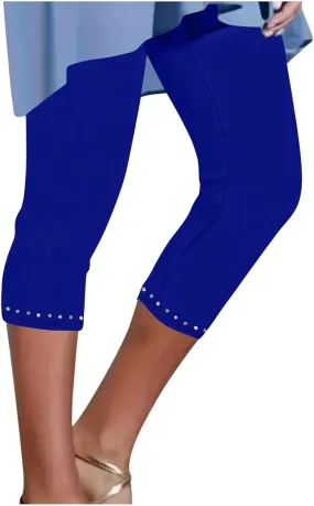 Capri Pants for Women 2025 High Waisted Rhinestone Trim Capri Leggings Workout Yoga Pants Comfy Compression Joggers