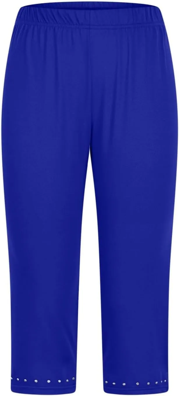 Capri Pants for Women 2025 High Waisted Rhinestone Trim Capri Leggings Workout Yoga Pants Comfy Compression Joggers