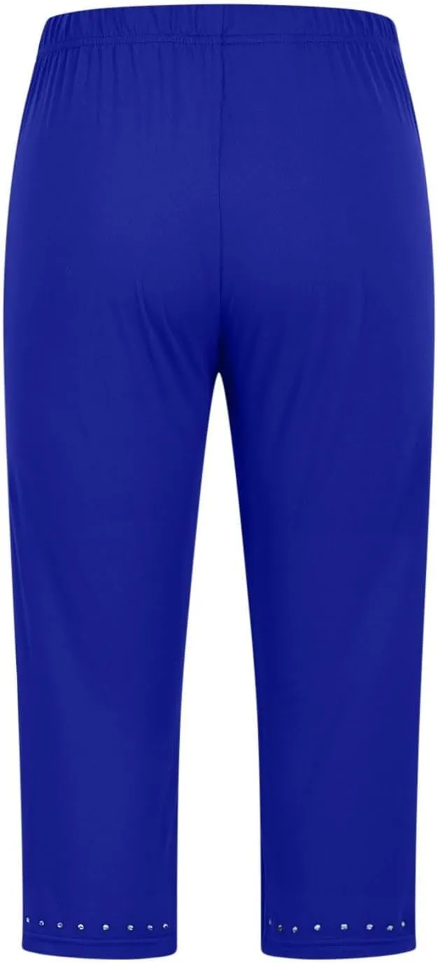 Capri Pants for Women 2025 High Waisted Rhinestone Trim Capri Leggings Workout Yoga Pants Comfy Compression Joggers