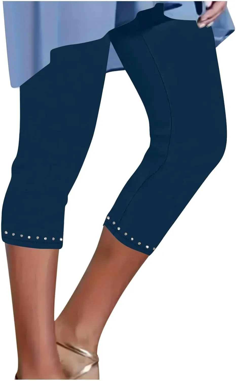 Capri Pants for Women 2025 High Waisted Rhinestone Trim Capri Leggings Workout Yoga Pants Comfy Compression Joggers