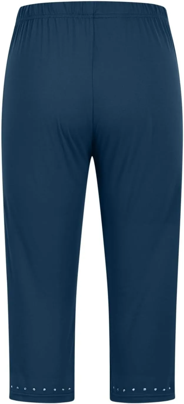 Capri Pants for Women 2025 High Waisted Rhinestone Trim Capri Leggings Workout Yoga Pants Comfy Compression Joggers