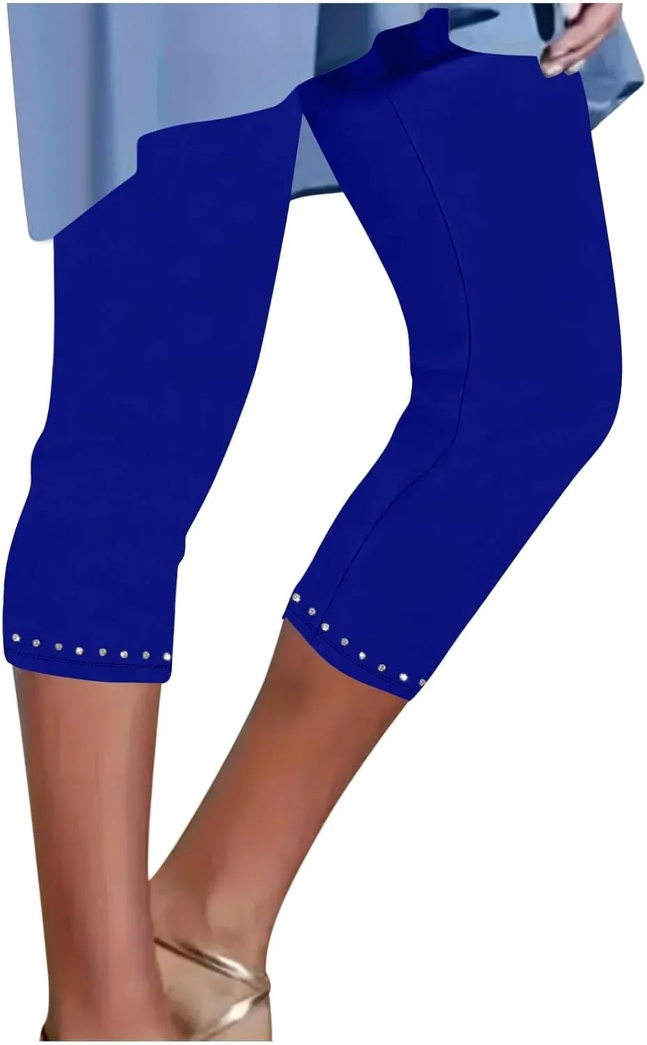 Capri Pants for Women 2025 High Waisted Rhinestone Trim Capri Leggings Workout Yoga Pants Comfy Compression Joggers