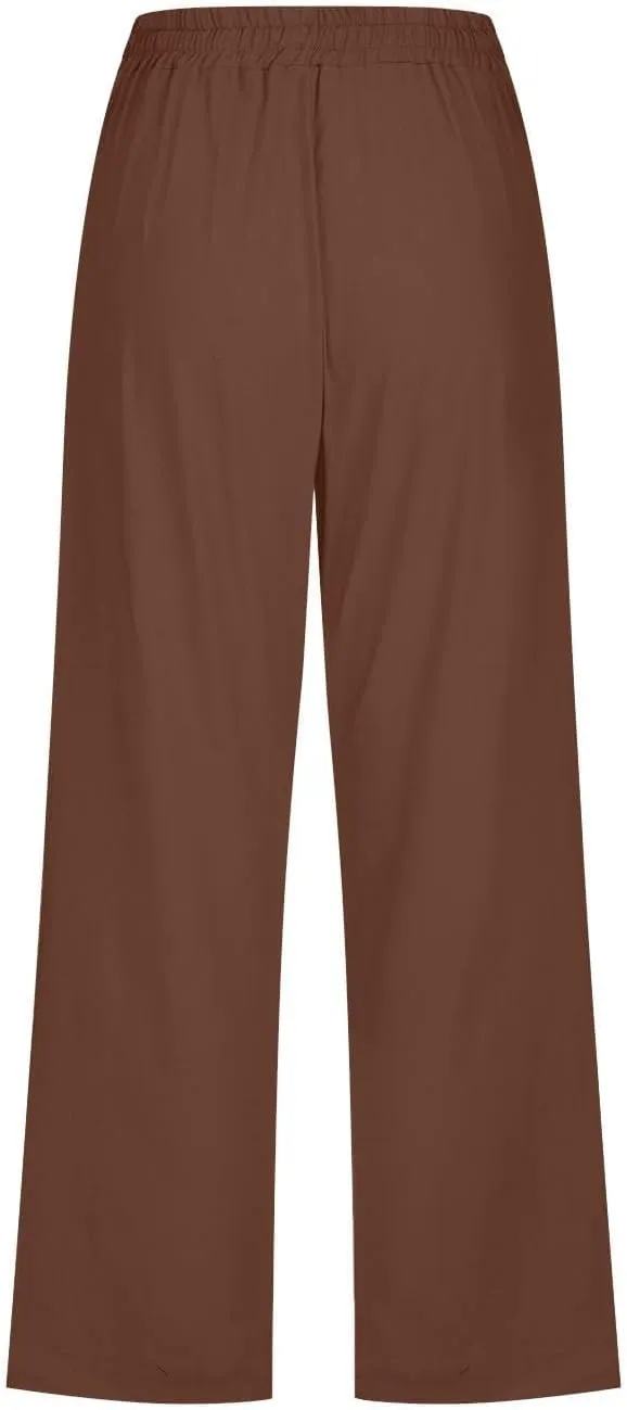 Capri Pants for Women 2025 Swmmer Elastic Waist Linen Pants Drawstring Straight Leg Capris Comfy Lounge Pants Trousers