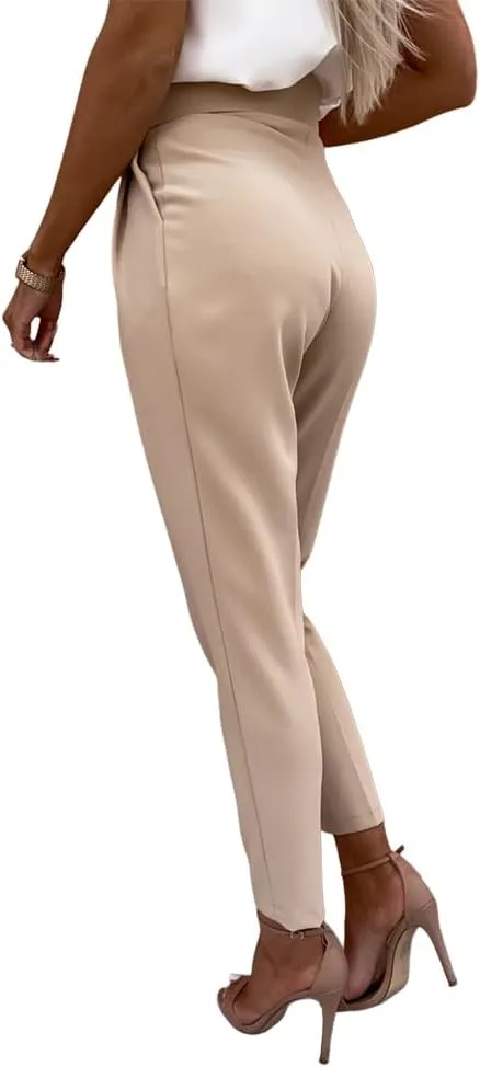 Cicy Bell Women Casual High Waisted Pants Straight Leg Work Office Dress Pants Fold Pleated Trousers with Pockets