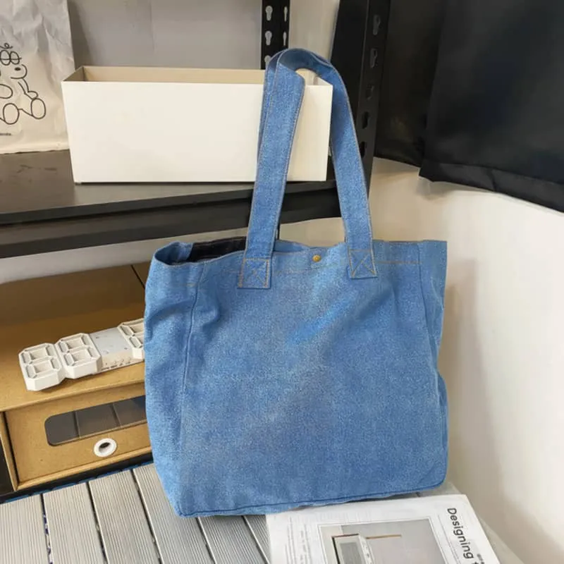 Color-block denim tote bag