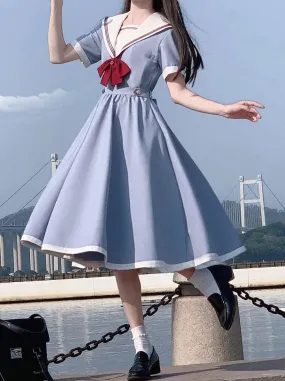 Color Sailor   Chamomile Ribbon Dress Elegant Blue Route Tie Gray