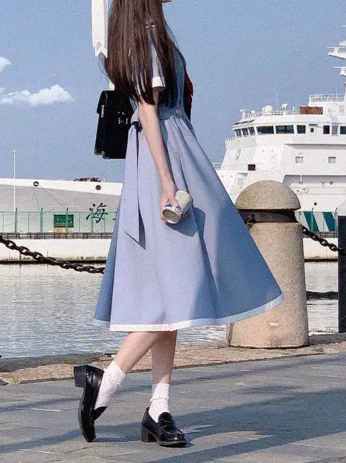 Color Sailor   Chamomile Ribbon Dress Elegant Blue Route Tie Gray