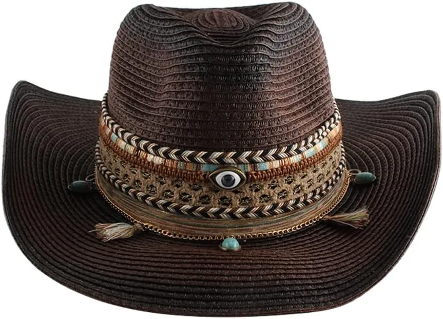CSCDD Cowboy Hat Tourist Beach Hat Hand-Knitted Big Brim Sunscreen Hat Women