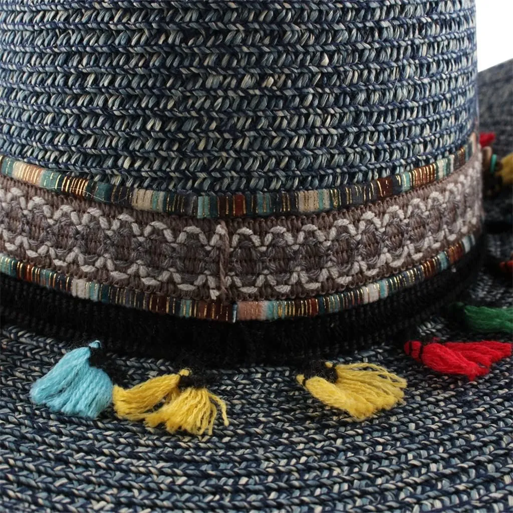 CSCDD Cowboy Hat Tourist Beach Hat Hand-Knitted Big Brim Sunscreen Hat Women