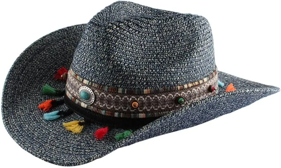 CSCDD Cowboy Hat Tourist Beach Hat Hand-Knitted Big Brim Sunscreen Hat Women