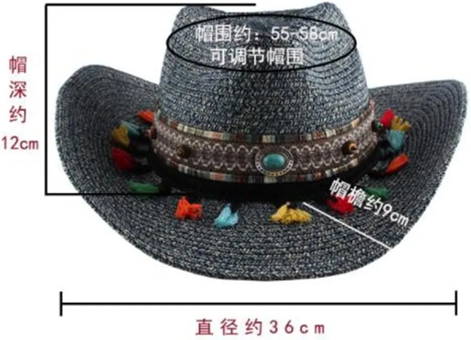 CSCDD Cowboy Hat Tourist Beach Hat Hand-Knitted Big Brim Sunscreen Hat Women