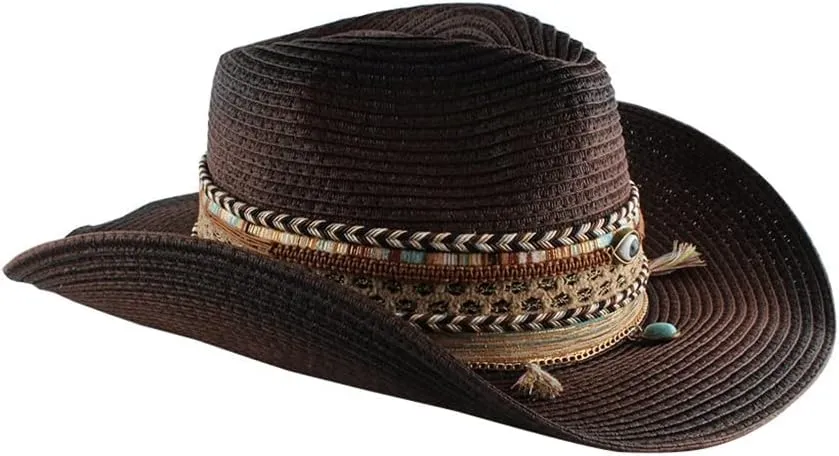 CSCDD Cowboy Hat Tourist Beach Hat Hand-Knitted Big Brim Sunscreen Hat Women
