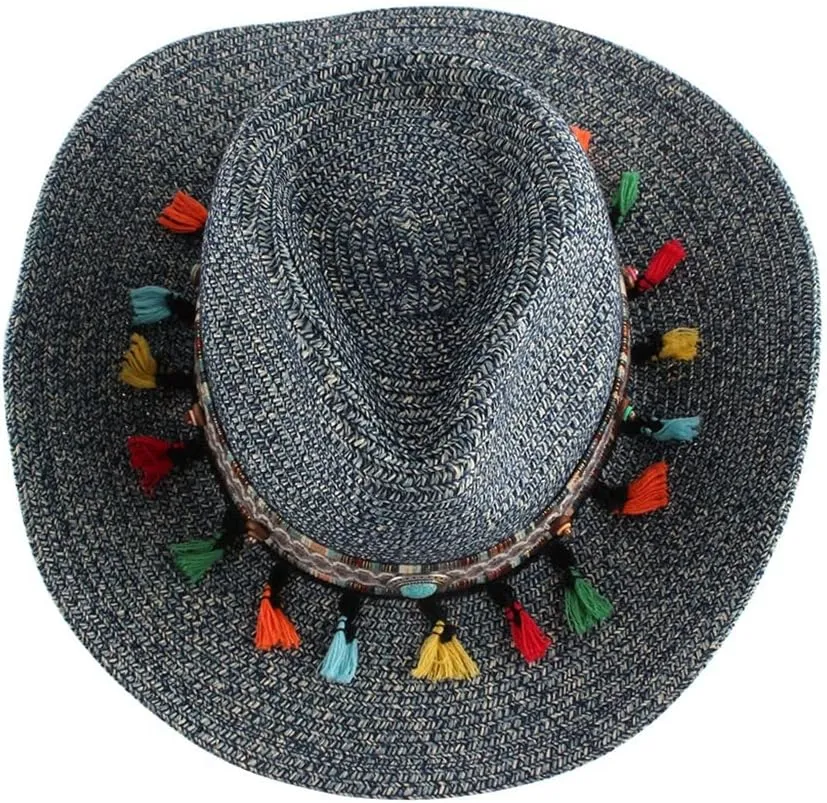 CSCDD Cowboy Hat Tourist Beach Hat Hand-Knitted Big Brim Sunscreen Hat Women