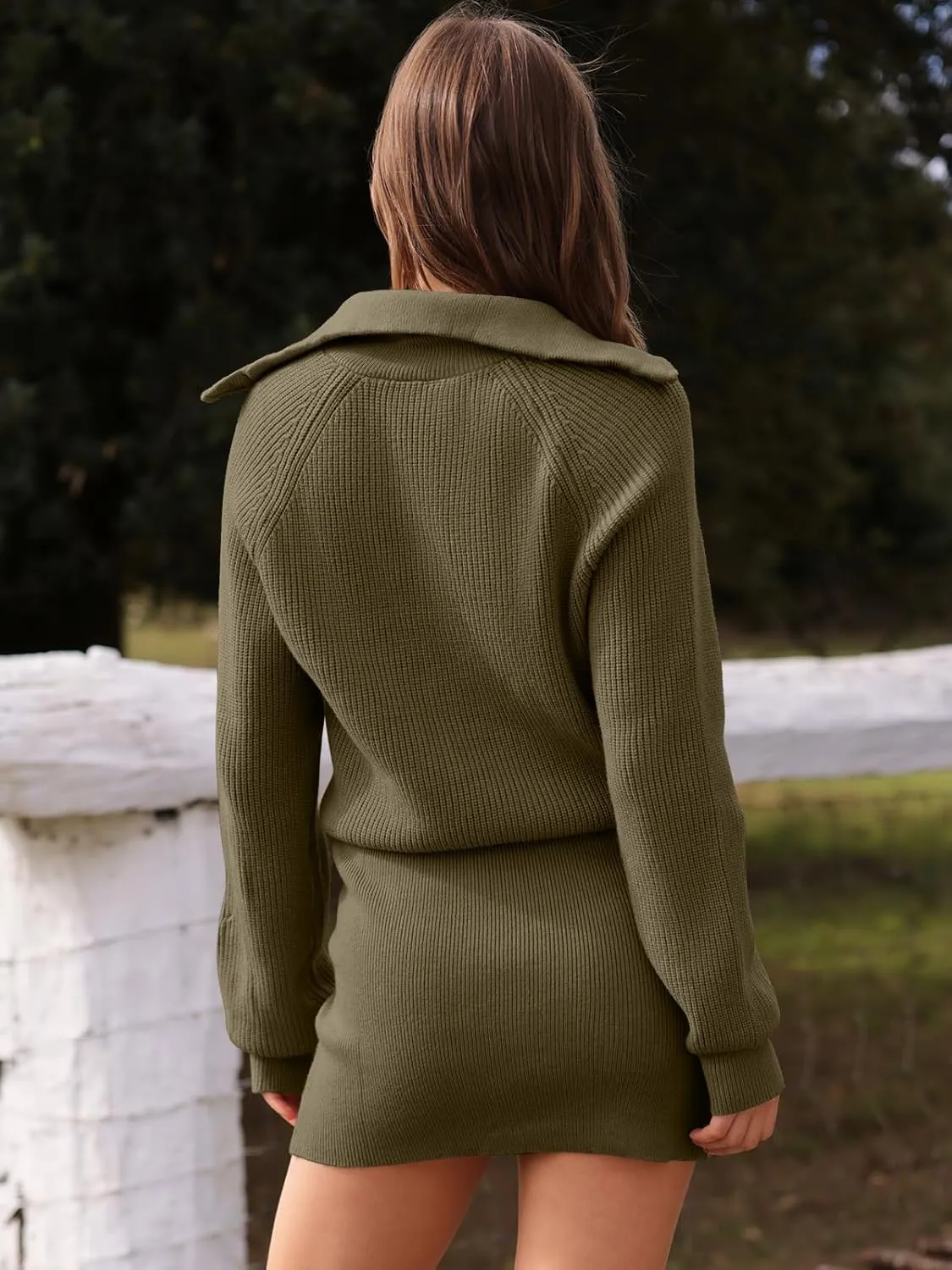 DEEP SELF Women's Casual Long Sleeve Bodycon Sweater Dresses Fall Half Zip V Neck Slim Fit Ribbed Knitted Mini Dress