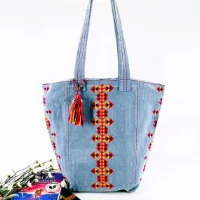 Denim Boho Embroidered Shoulder Bag