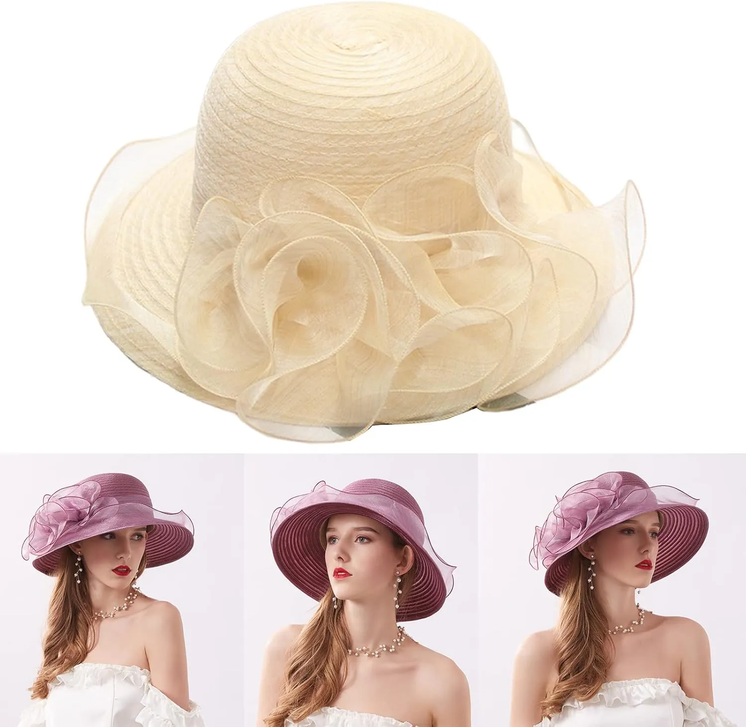 Derby Hat for Women Organza Tea Party Hat Women Fascinator Hat Church Hat Church Fascinator Wedding Hat Sun Hat