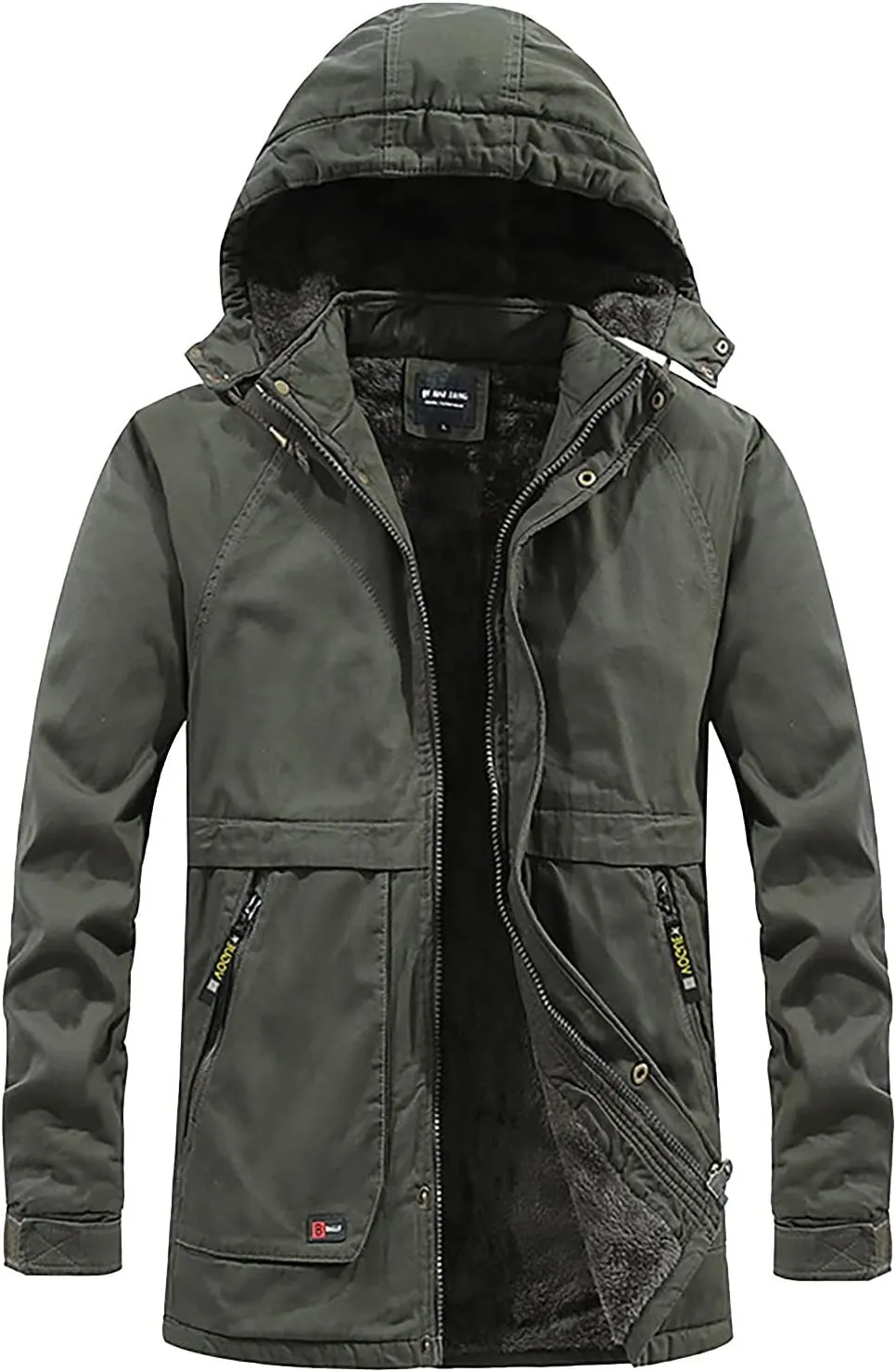 DuDubaby Men's Winter Hooded Windproof Solid Long Sleeve Soft Coat Shell Jacket