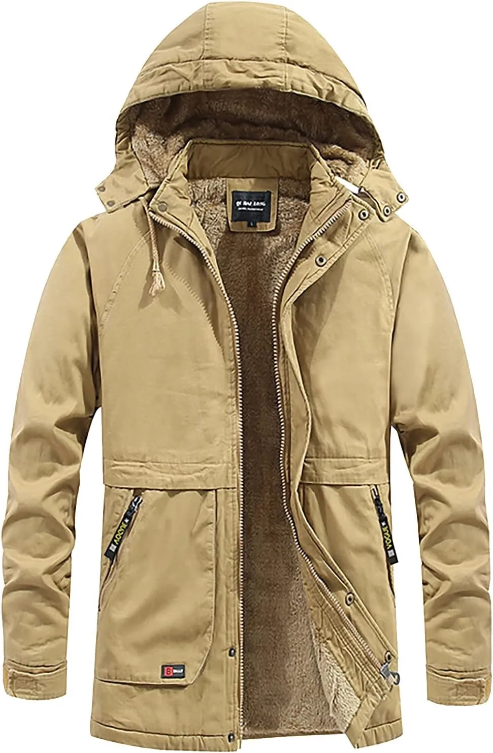 DuDubaby Men's Winter Hooded Windproof Solid Long Sleeve Soft Coat Shell Jacket