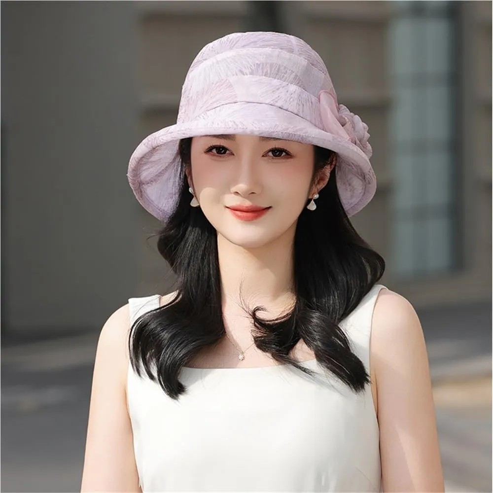 Elegant Flower Decoration Sun Hat Women Wide Brim Beach Bucket Cap Outdoor UV Protection Visor Hat Wedding Garden Hat