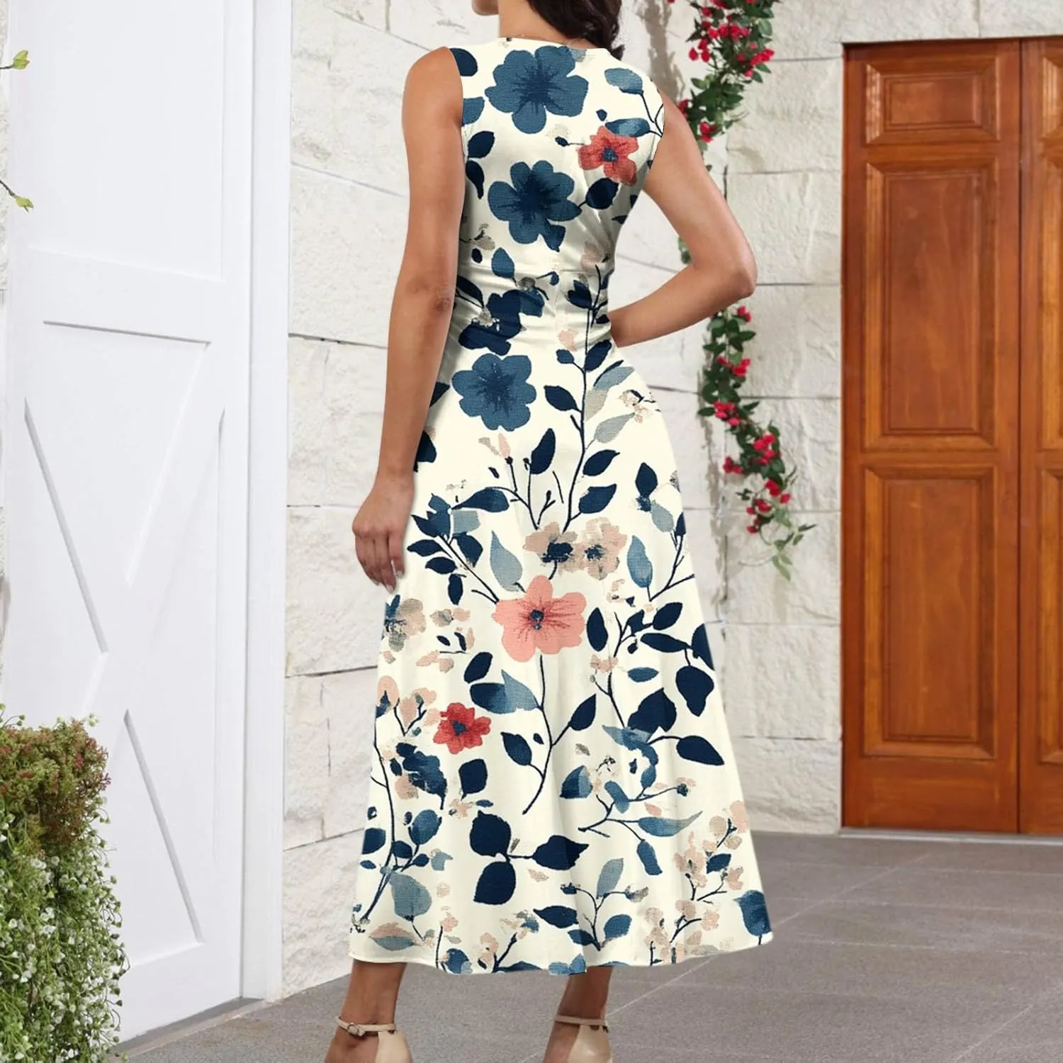 Flowy Summer Dresses for Women, Bohemian Beach Vacation Boho Floral 2025 Long Sundress