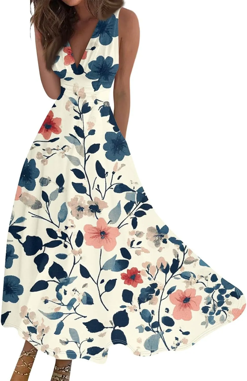 Flowy Summer Dresses for Women, Bohemian Beach Vacation Boho Floral 2025 Long Sundress