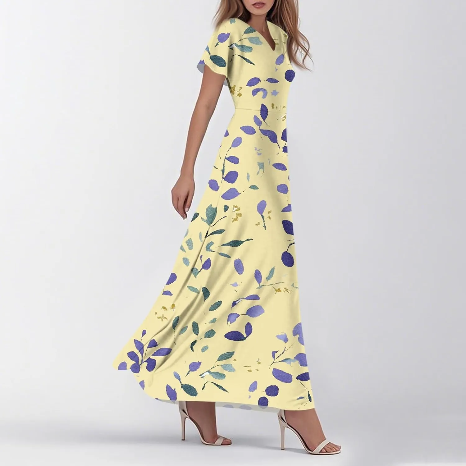 JJHAEVDY Summer Dresses for Women Loose Short Sleeve Dress V Neck Casual Maxi Dress Print Flowy Swing Beach Vacation Dress