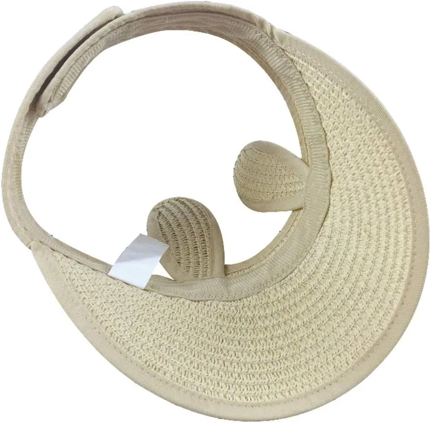 Kids Empty Top 𝗦traw Sun Visor Hat Summer Folding Baby Girl Boy Adjustable Bunny Ear Shape Wide Brim Cap