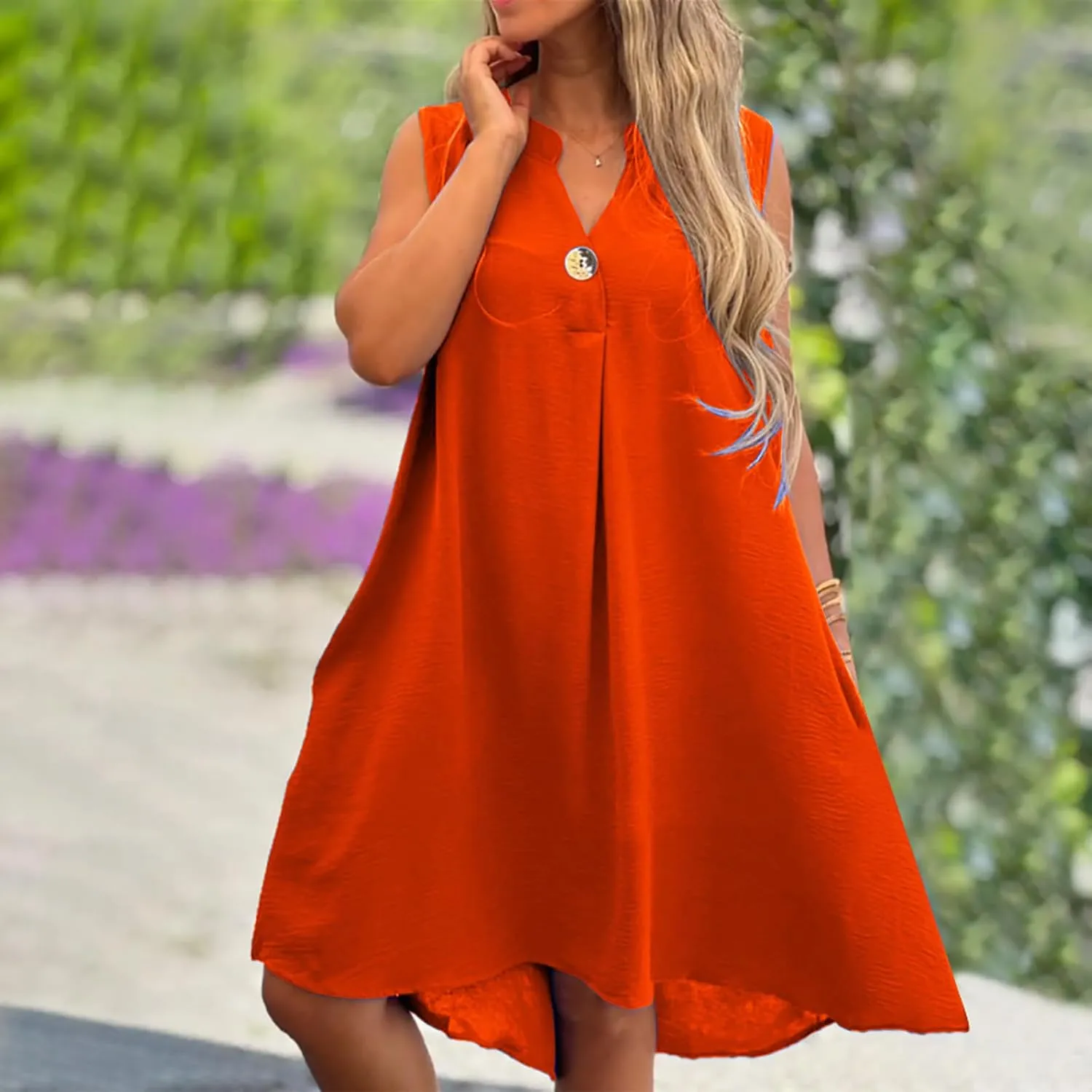 Linen Dress Women Summer Loose Fit Vintage Babydoll Dress Loose Button Down Cotton Linen Dress Hem Casual Dress