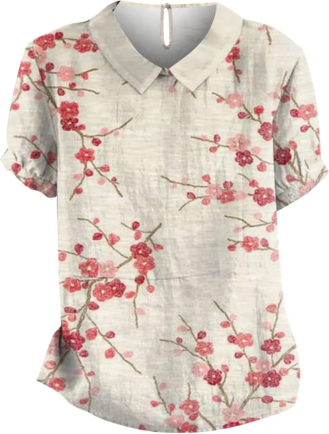 Linen Shirt Women,Summer Lightweight Short Sleeve Tunic Tshirts Lapel Collared Boho Tops Work Casual Blouses
