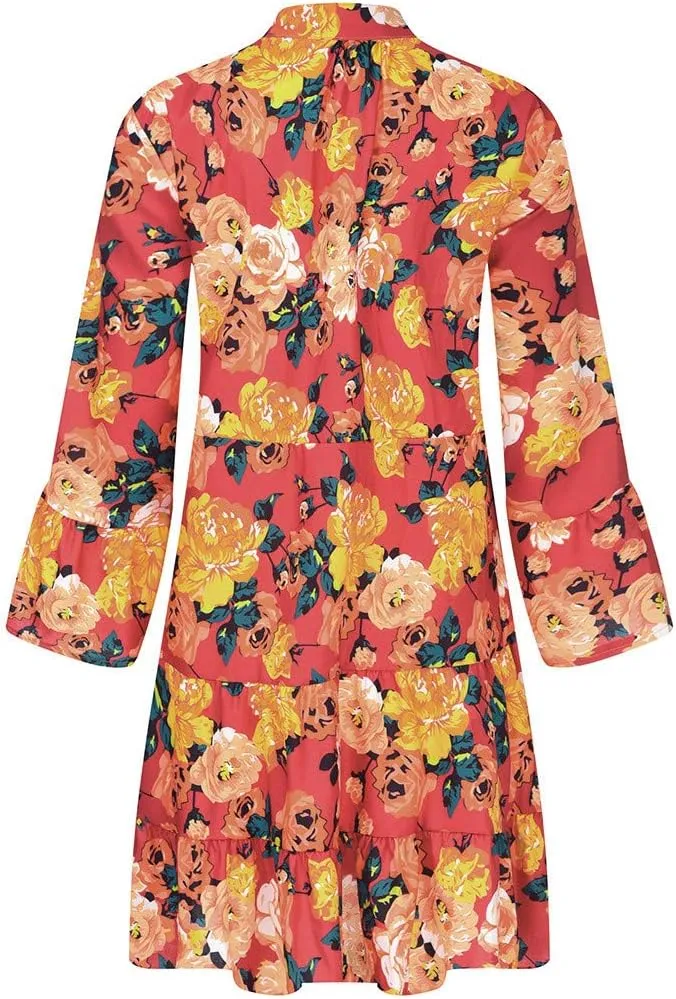 Long Sleeve Dress for Women Plus Size Floral Print Shirt Dress Button Down Casual Loose Midi Dress Summer Dresses