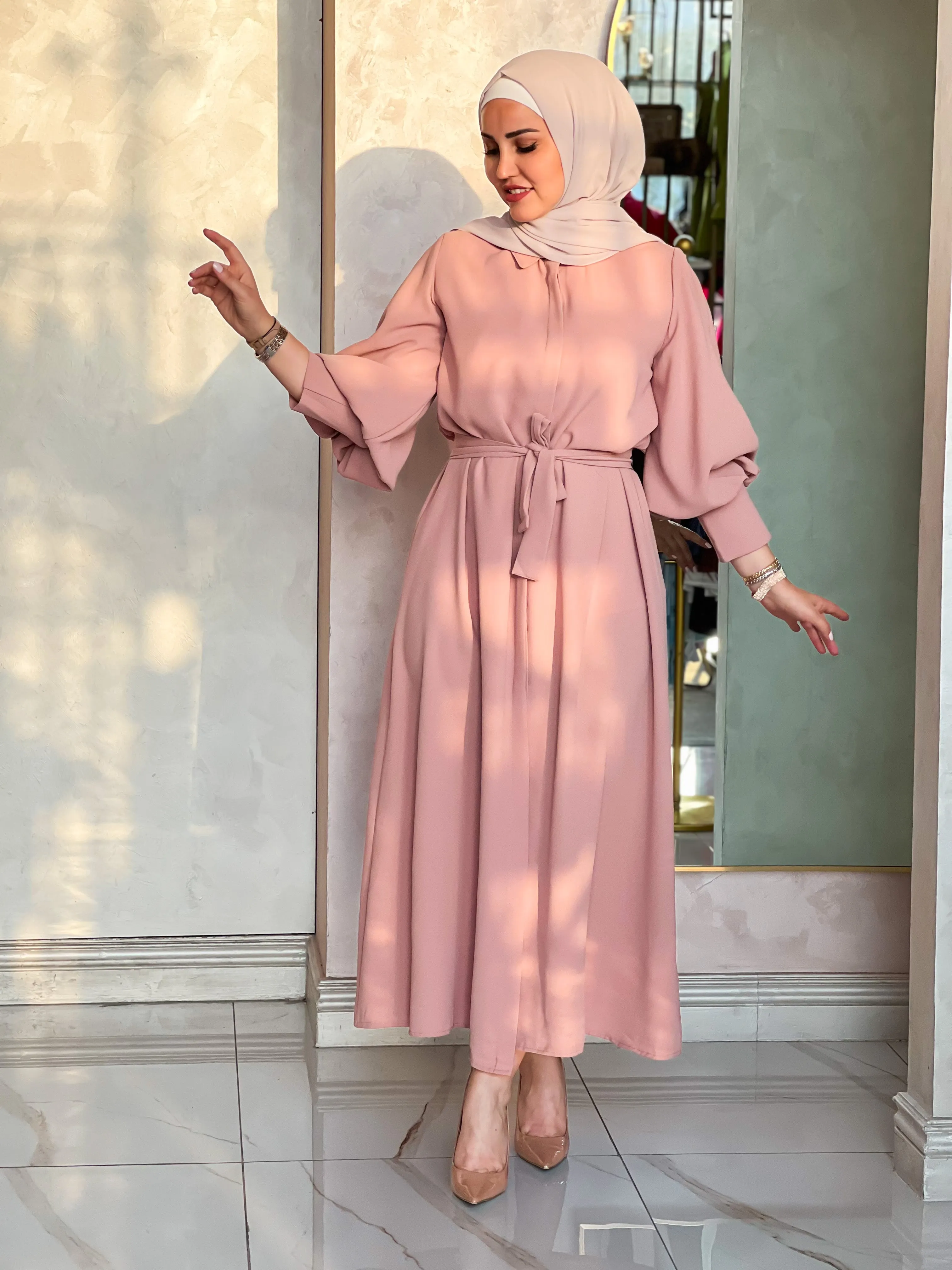 maxi unique dress with collard and belt