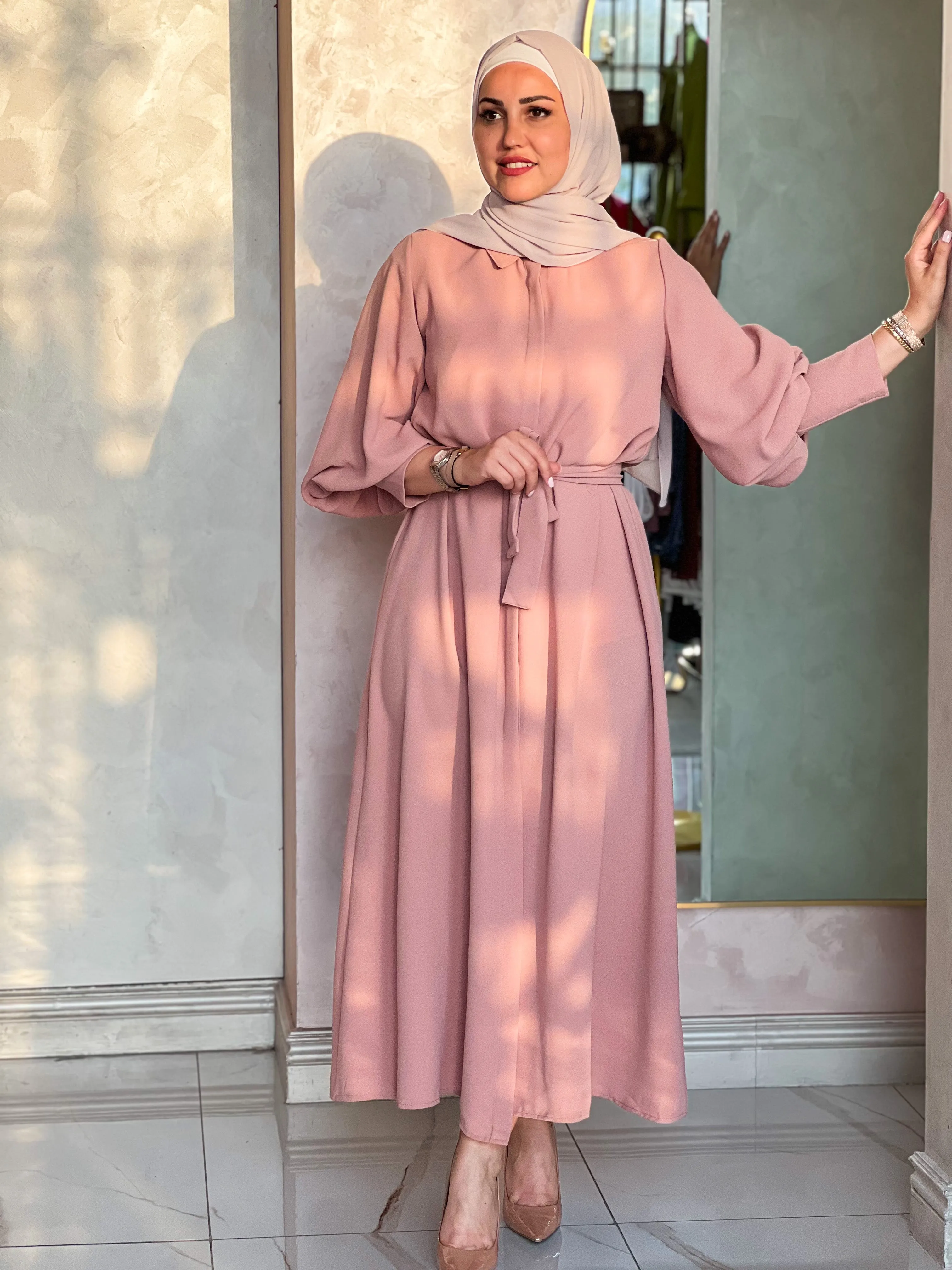 maxi unique dress with collard and belt