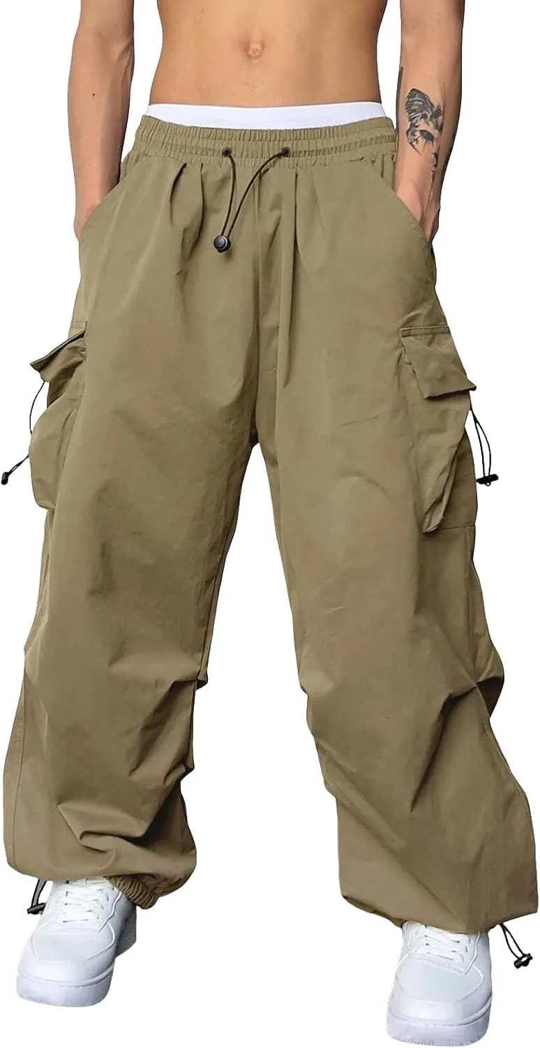 Men Baggy Cargo Pants Trendy Casual Parachute Pants Loose Harem Joggers Streetwear Drawstring Sweatpants with Pocket