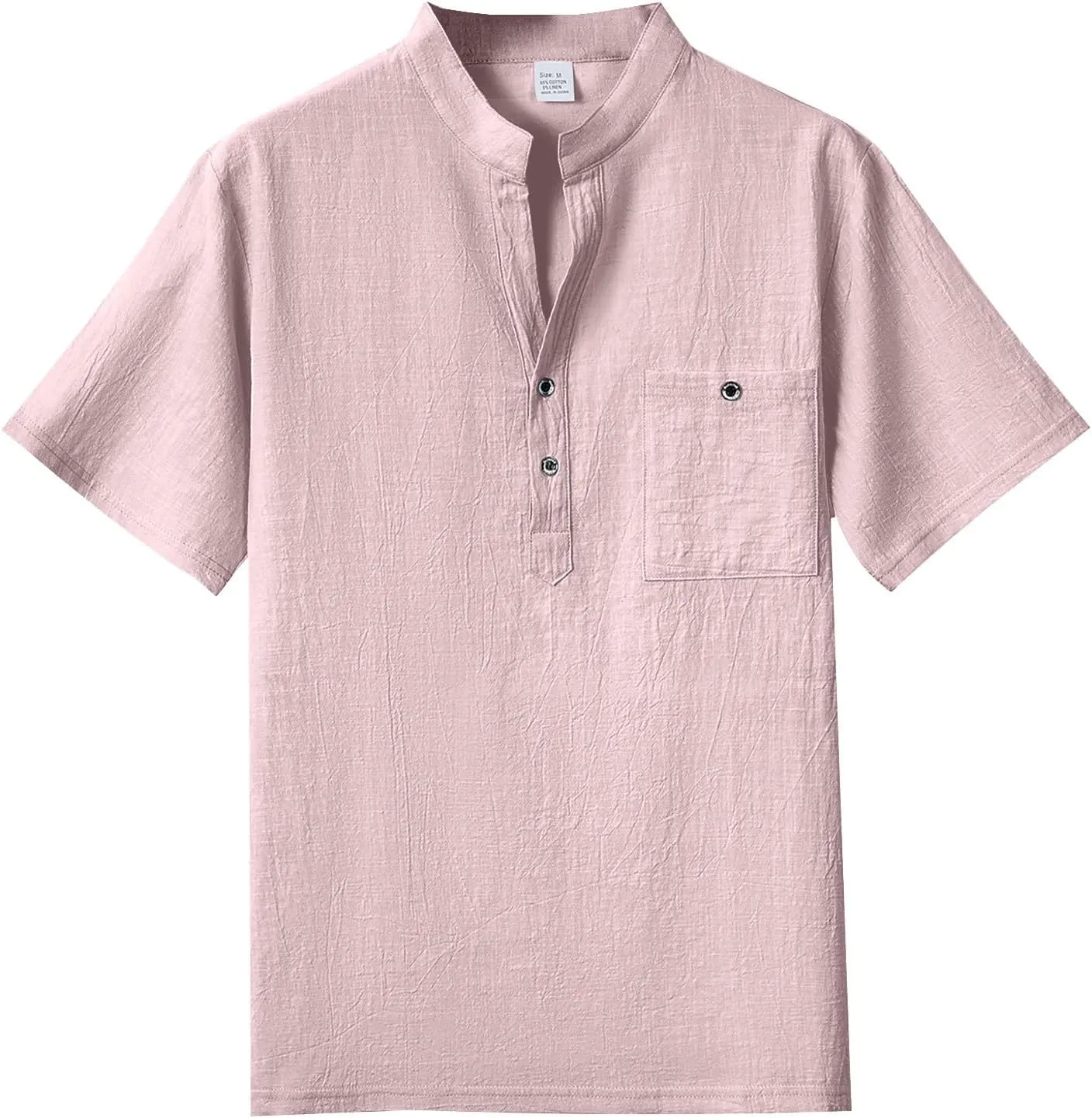 Men's Summer Cotton Linen Shirts Casual Short Sleeve Breathable Outdoor T-Shirt Collar Henley Tops for Beach Vacation