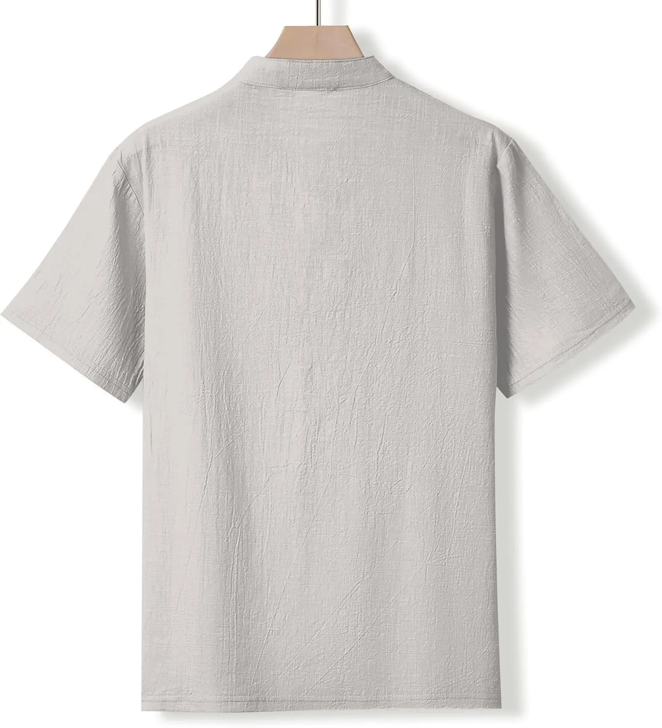 Men's Summer Cotton Linen Shirts Casual Short Sleeve Breathable Outdoor T-Shirt Collar Henley Tops for Beach Vacation