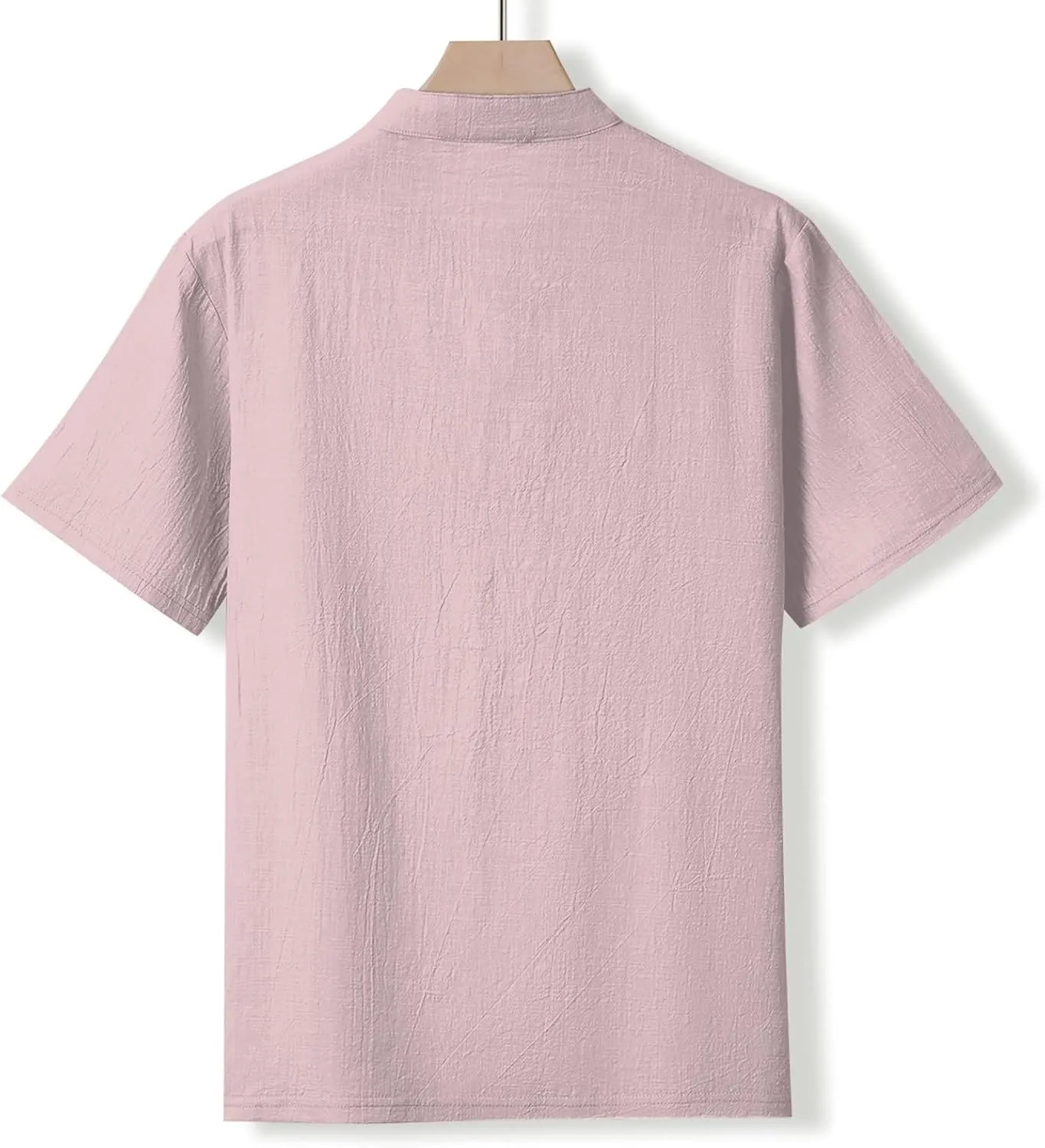 Men's Summer Cotton Linen Shirts Casual Short Sleeve Breathable Outdoor T-Shirt Collar Henley Tops for Beach Vacation