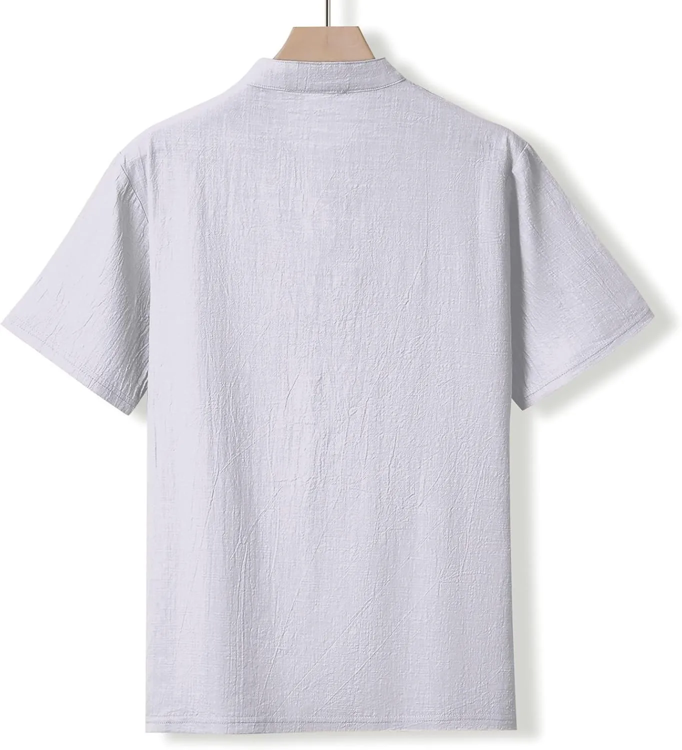 Men's Summer Cotton Linen Shirts Casual Short Sleeve Breathable Outdoor T-Shirt Collar Henley Tops for Beach Vacation