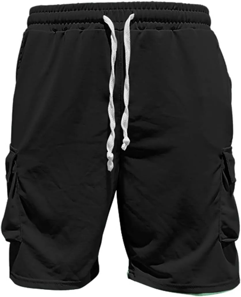 Mens Summer Solid T Shirt Cargo Shorts 2 Piece Set Beach Outfits Slim Casual Breathable Tracksuit