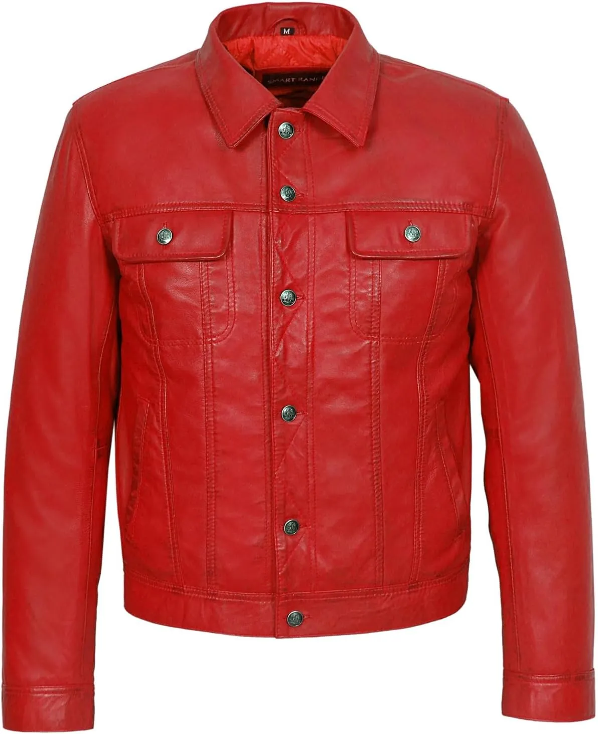 Men's Trucker Classic Western Soft Genuine Leather Shirt Style Denim Look Jacket 1280