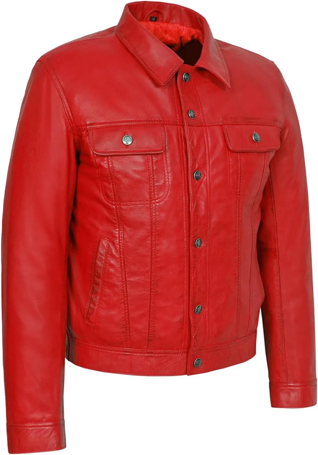Men's Trucker Classic Western Soft Genuine Leather Shirt Style Denim Look Jacket 1280