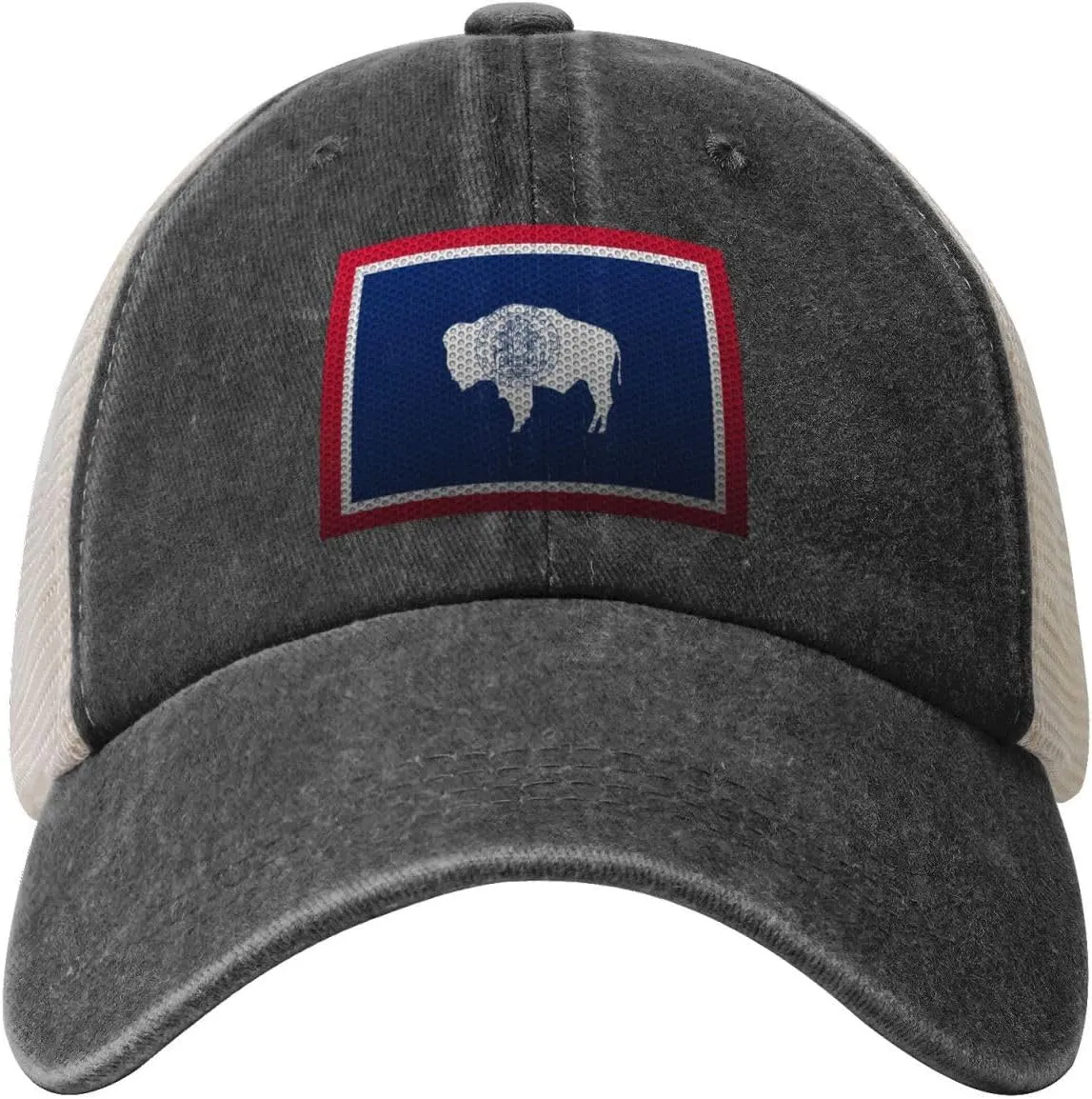 Mesh Style Flag of Wyoming Baseball Cap Women Men Mesh-Back Hat Retro Trucker Hats Sun Hat