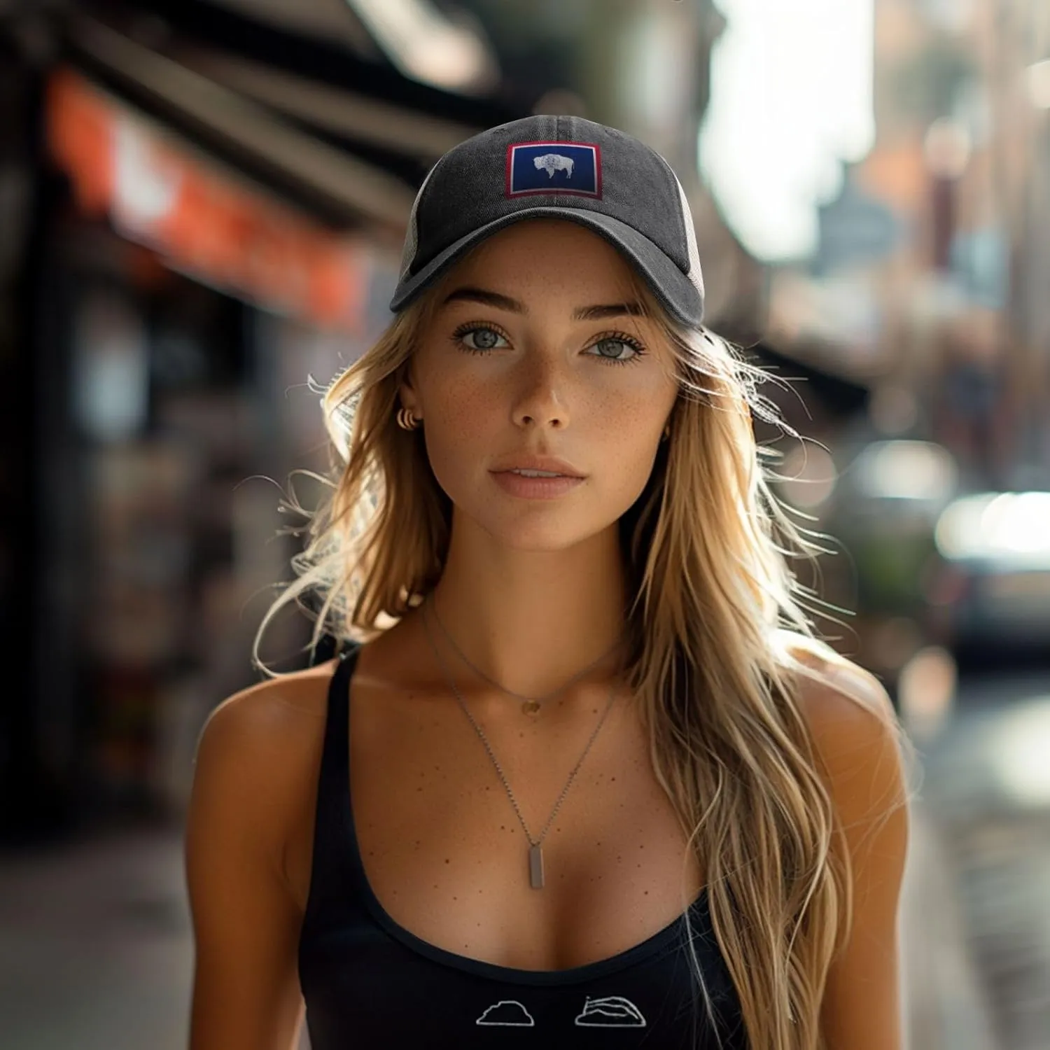 Mesh Style Flag of Wyoming Baseball Cap Women Men Mesh-Back Hat Retro Trucker Hats Sun Hat