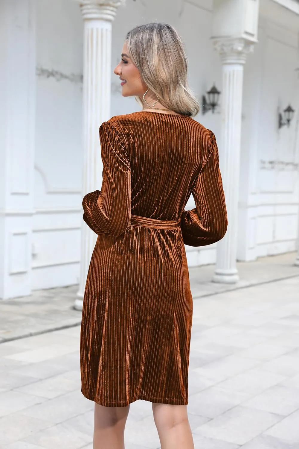 Naggoo Women's Long Sleeve Wrap Dress Semi Formal Velvet Mini Dress Sexy V Neck Cocktail Party Club Dress